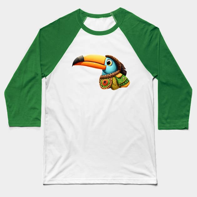 Toucan bird Mayan style Baseball T-Shirt by mitzobs